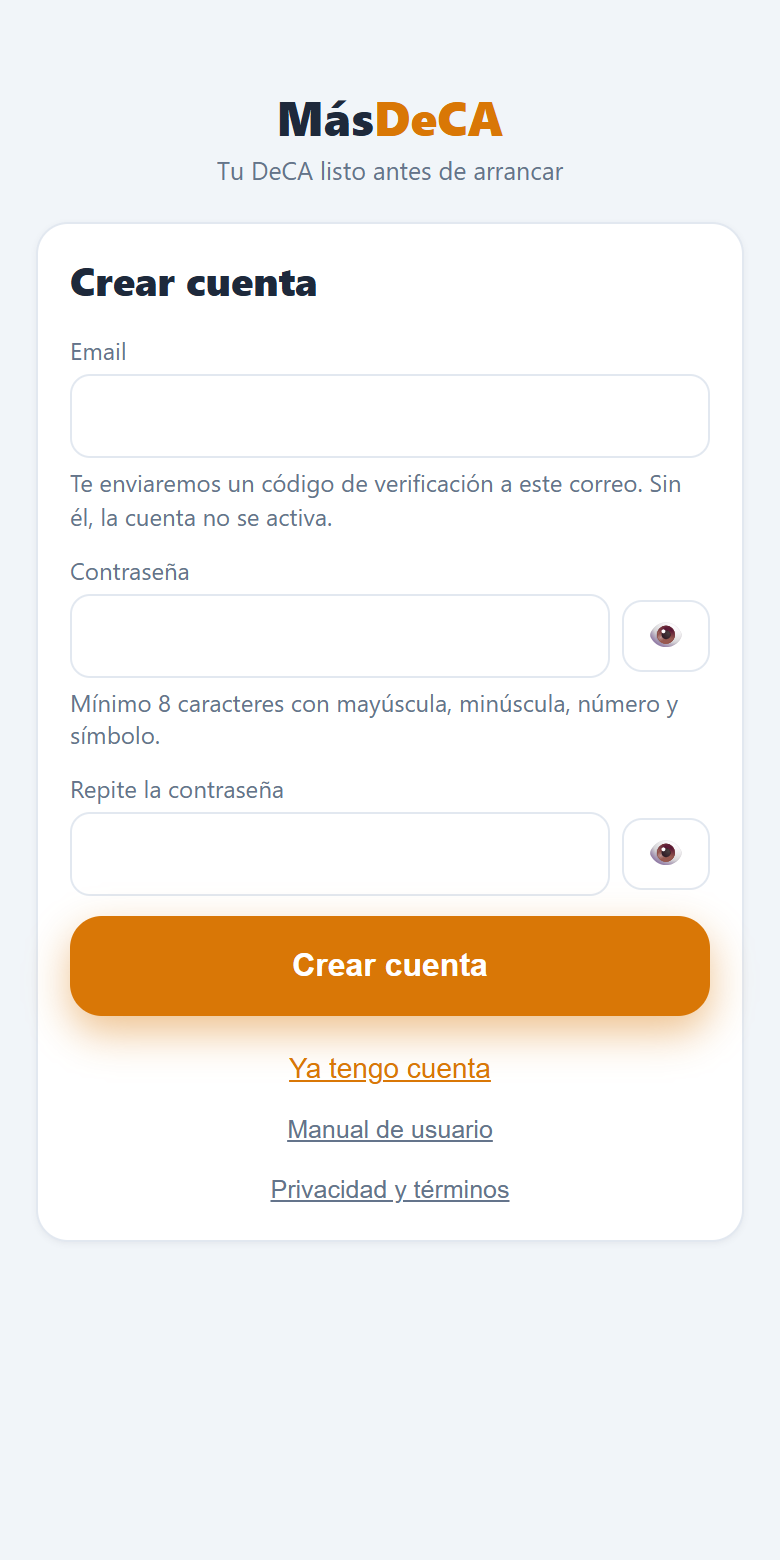 Pantalla de creación de cuenta